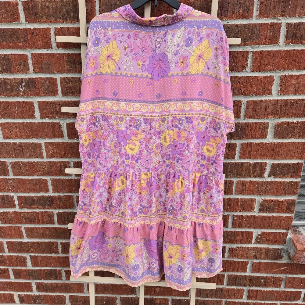NEW Umgee Floral Print V-Neck Tiered Dress Pink XL - Picture 9 of 10